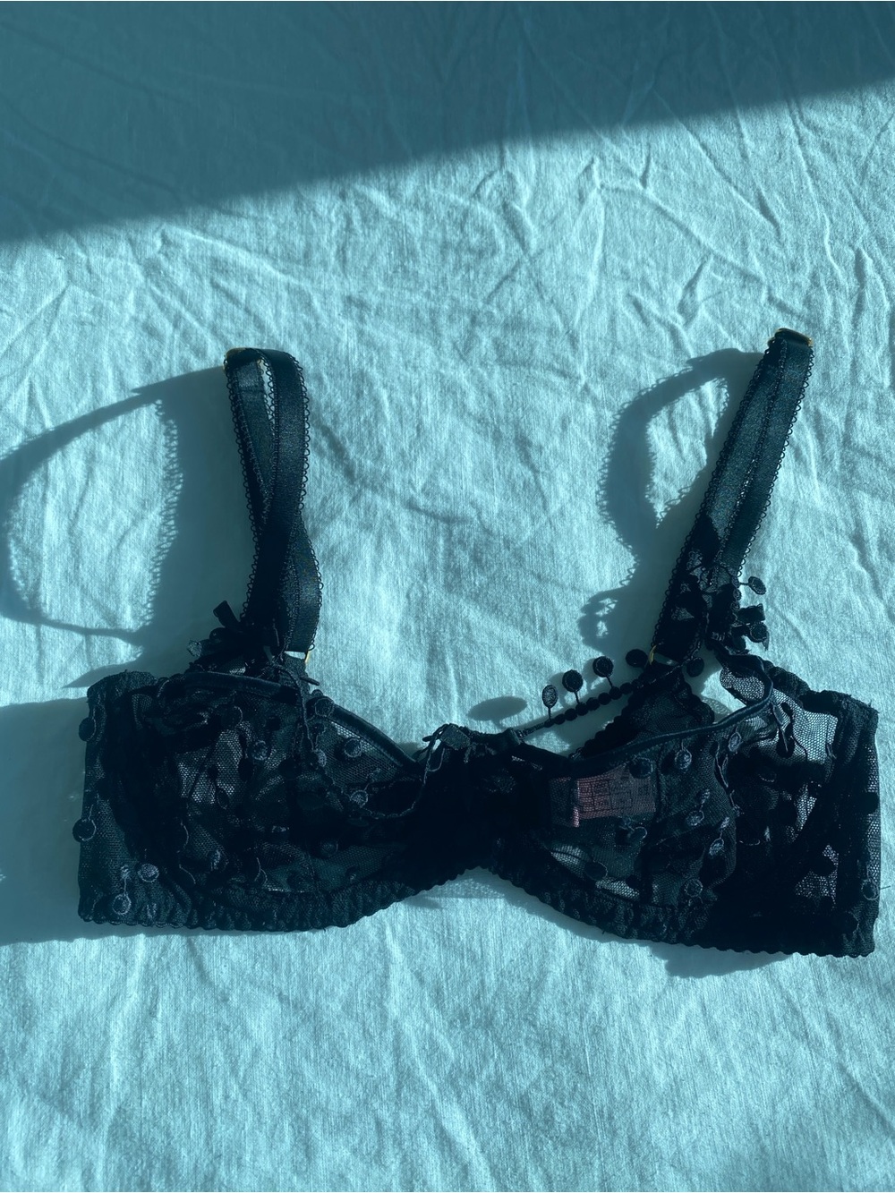 Agent Provocateur Black Lace Underwire Bra with Pom-Pom Trim